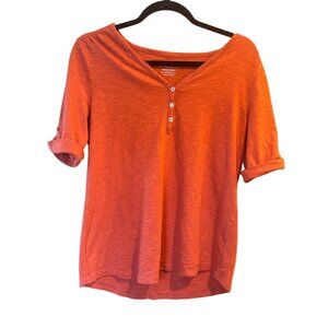 Chicos Orange Henley Tee Size M Cotton-Modal Roll-Tab Sleeves